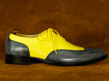 Load image into Gallery viewer, Two Tone Gray Yellow Leather Lace Up Shoes For Men&#39;s
