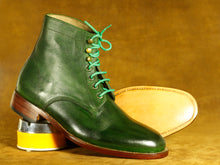 Load image into Gallery viewer, Bespoke Ankle Green Lace Up Boots, Men&#39;s Fashion Boot
