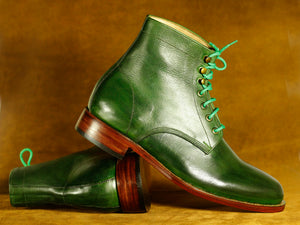 Bespoke Ankle Green Lace Up Boots, Men's Fashion Boot