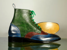 Load image into Gallery viewer, Bespoke Multi Color Ankle Leather Lace Up Boot - leathersguru
