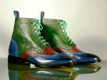 Load image into Gallery viewer, Bespoke Multi Color Ankle Leather Lace Up Boot - leathersguru
