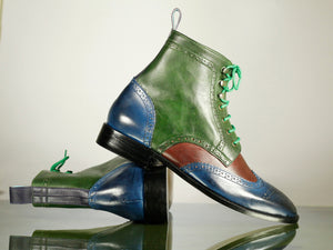 Bespoke Multi Color Ankle Leather Lace Up Boot - leathersguru