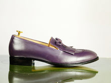 Load image into Gallery viewer, Purple Penny Loafer Leather Fringe Shoes Handmade Men&#39;s Stylish Shoes
