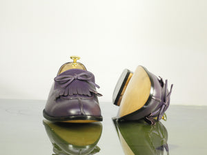 Purple Penny Loafer Leather Fringe Shoes Handmade Men's Stylish Shoes