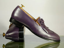 Load image into Gallery viewer, Purple Penny Loafer Leather Fringe Shoes Handmade Men&#39;s Stylish Shoes
