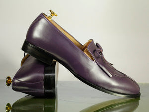 Purple Penny Loafer Leather Fringe Shoes Handmade Men's Stylish Shoes