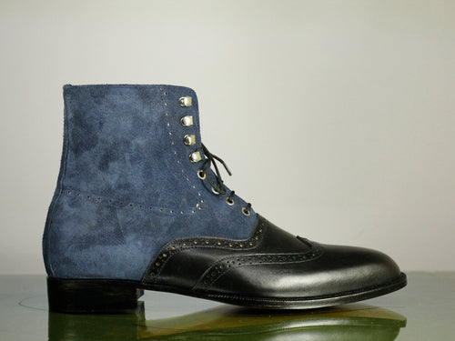 Ankle Black Blue Leather Suede Lace Up Boot,Men's Oxford Boot