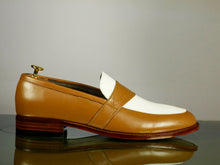 Load image into Gallery viewer, Men&#39;s Brown White Stylish Penny Loafer Leather Oxford Shoes
