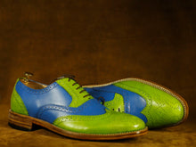 Load image into Gallery viewer, Men&#39;s Green Blue Brogue Toe Lace Up Leather Shoes,Party Shoes
