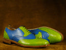 Men's Green Blue Brogue Toe Lace Up Leather Shoes,Party Shoes