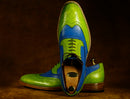 Men's Green Blue Brogue Toe Lace Up Leather Shoes,Party Shoes