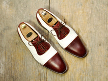 Load image into Gallery viewer, Men&#39;s Burgundy White Stylish Lace Up Party Shoes,Handmade Shoes
