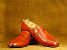 Load image into Gallery viewer, Men&#39;s Burgundy Penny Loafer Leather Shoes,Handmade Party Shoes
