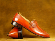 Load image into Gallery viewer, Men&#39;s Burgundy Penny Loafer Leather Shoes,Handmade Party Shoes
