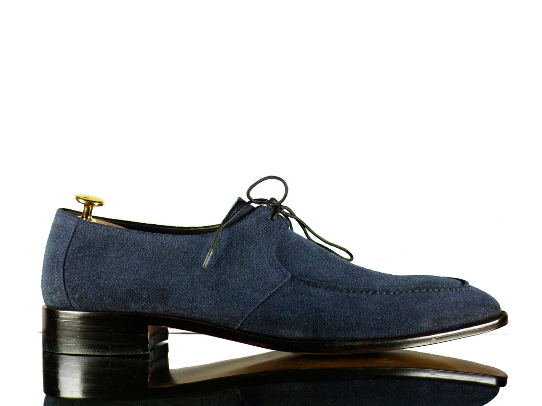 Handmade Blue Round Toe Lace Up Suede Shoes,For Men's