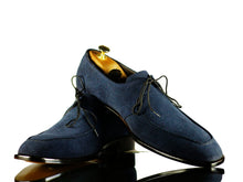Load image into Gallery viewer, Handmade Blue Round Toe Lace Up Suede Shoes,For Men&#39;s
