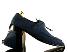 Load image into Gallery viewer, Handmade Blue Round Toe Lace Up Suede Shoes,For Men&#39;s
