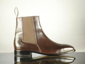 Handmade Ankle High Brown Leather Chelsea Boot - leathersguru