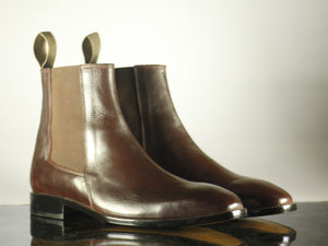 Handmade Ankle High Brown Leather Chelsea Boot - leathersguru