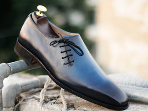 Bespoke Blue Leather Side Lace Up Shoe for Men - leathersguru
