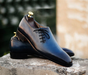 Bespoke Blue Leather Side Lace Up Shoe for Men - leathersguru
