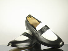 Load image into Gallery viewer, Bespoke Penny Loafer Black White Leather Shoes,Men&#39;s Dress Shoes
