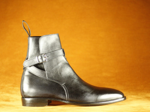 Ankle Boot Men's Black Jodhpurs Leather,Handmade Oxford Boot