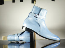 Load image into Gallery viewer, Bespoke Sky Blue Jodhpurs Leather Ankle Boot For Men&#39;s
