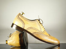 Load image into Gallery viewer, Beige Leather  Men&#39;s Shoes,Wing Tip Brogue Style Shoes
