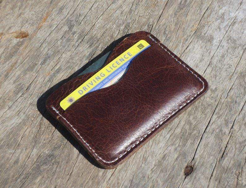 MINIMALIST Leather WALLET, Personalized Slim Front Pocket Wallet, Mens Cardholder, Crazy Hours Leather Cardholder, Perfect Gift - leathersguru