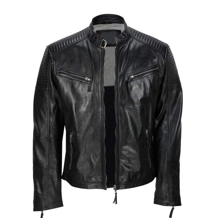 Men's Black Vintage Biker Style Waxed Sheep Skin Fashion Jacket - leathersguru