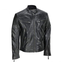 Load image into Gallery viewer, Men&#39;s Black Vintage Biker Style Waxed Sheep Skin Fashion Jacket - leathersguru
