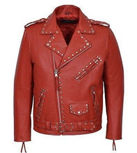 Load image into Gallery viewer, Handmade Men&#39;s Style Studded Brando Red Magnificent Leather Jacket
