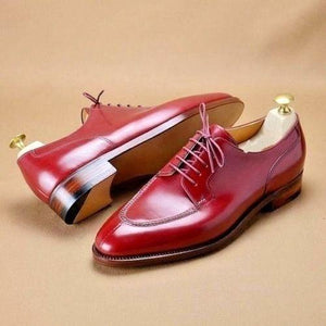 Handmade Men's Leather Burgundy Split Toe Shoes - leathersguru