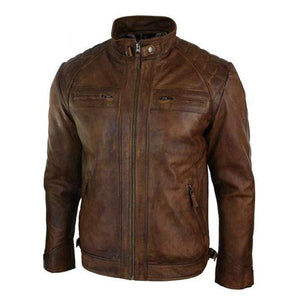 Men Antique Brown Leather Jacket, Men's Brown Biker Leather Jacket - leathersguru