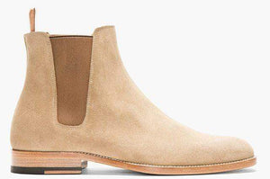 Handmade Men's Ankle High Beige Suede Chelsea Boot - leathersguru