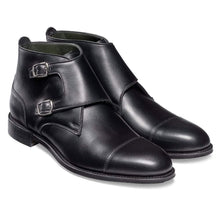 Load image into Gallery viewer, Men&#39;s Ankle High Black Leather Cap Toe Monk Strap Boot - leathersguru
