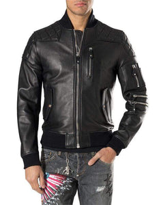 Men Black Trendy Bomber Leather Biker Jacket Men Designer Fashion Highway Jacket - leathersguru