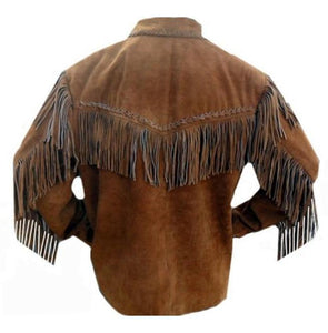 Men's Brown Suede Western Jacket, Suede Leather Jacket , Suede Cowboy Fringe Jacket - leathersguru