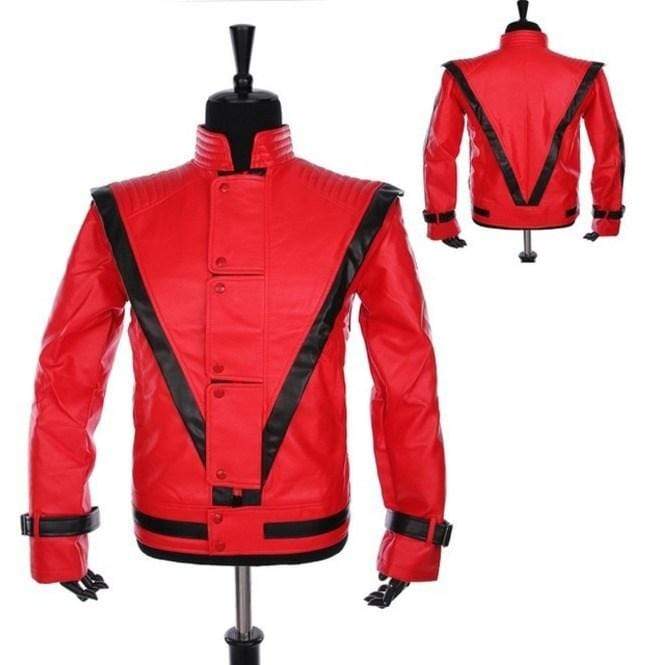 Men's Celebrities Red Thriller Premium Michael Jackson Leather Jacket - leathersguru