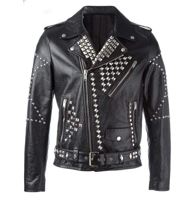 Men's Classic Sliver Studded Leather Motorcycle Jacket, Biker Leather Black Jacket - leathersguru