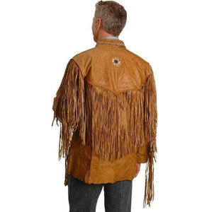Men's Cowboy Style Tan Color Leather Jacket, Men's Western Style Fringe Leather Jacket - leathersguru