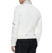 Load image into Gallery viewer, Men&#39;s Fashion Leather White Jacket, Men&#39;s Genuine Leather Belted Jacket - leathersguru
