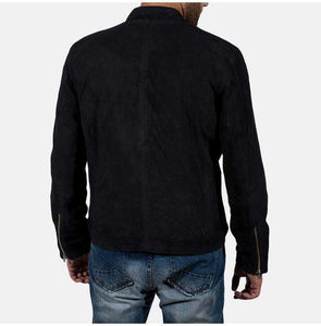 Men's Genuine Black Suede Leather Jacket, Men's Biker Zipper Jacket - leathersguru