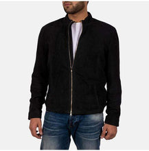 Load image into Gallery viewer, Men&#39;s Genuine Black Suede Leather Jacket, Men&#39;s Biker Zipper Jacket - leathersguru
