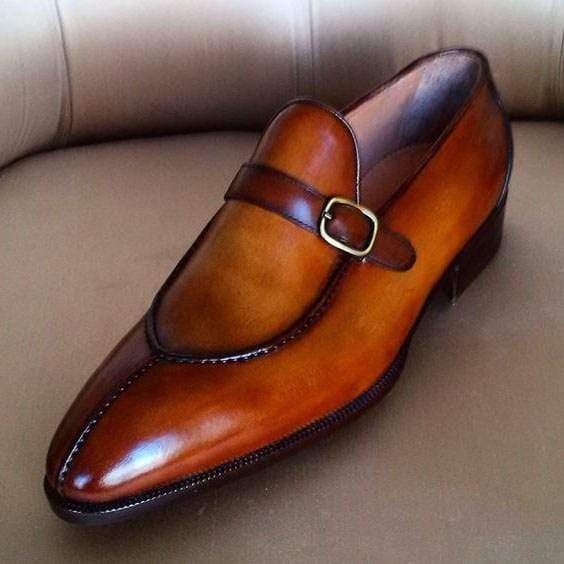 Handmade Brown Split Toe Monk Strap Leather Shoe - leathersguru