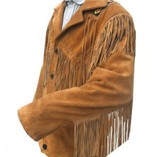 Load image into Gallery viewer, Men&#39;s Tan Suede Leather Jacket, Cowboy Jacket - leathersguru
