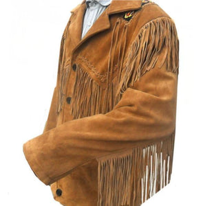 Men's Tan Suede Leather Jacket, Cowboy Jacket - leathersguru