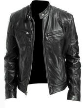 Load image into Gallery viewer, Vintage Slim fit Biker Bomber Black Leather Men Jacket - leathersguru
