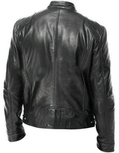 Load image into Gallery viewer, Vintage Slim fit Biker Bomber Black Leather Men Jacket - leathersguru

